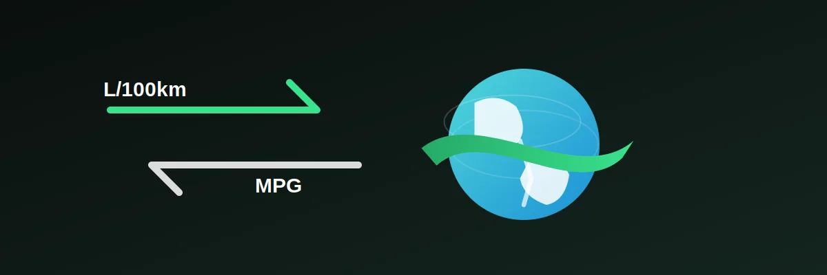 Unit converter illustration showing an exchange between L/100km and MPG values
