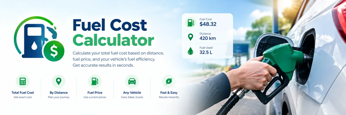 Fuel cost calculator showing fuel cost, distance and fuel used while refuelling a car